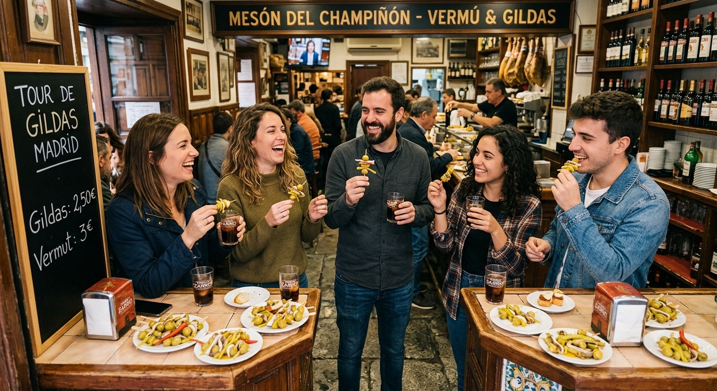 Gildas skewers on a bar in Madrid
