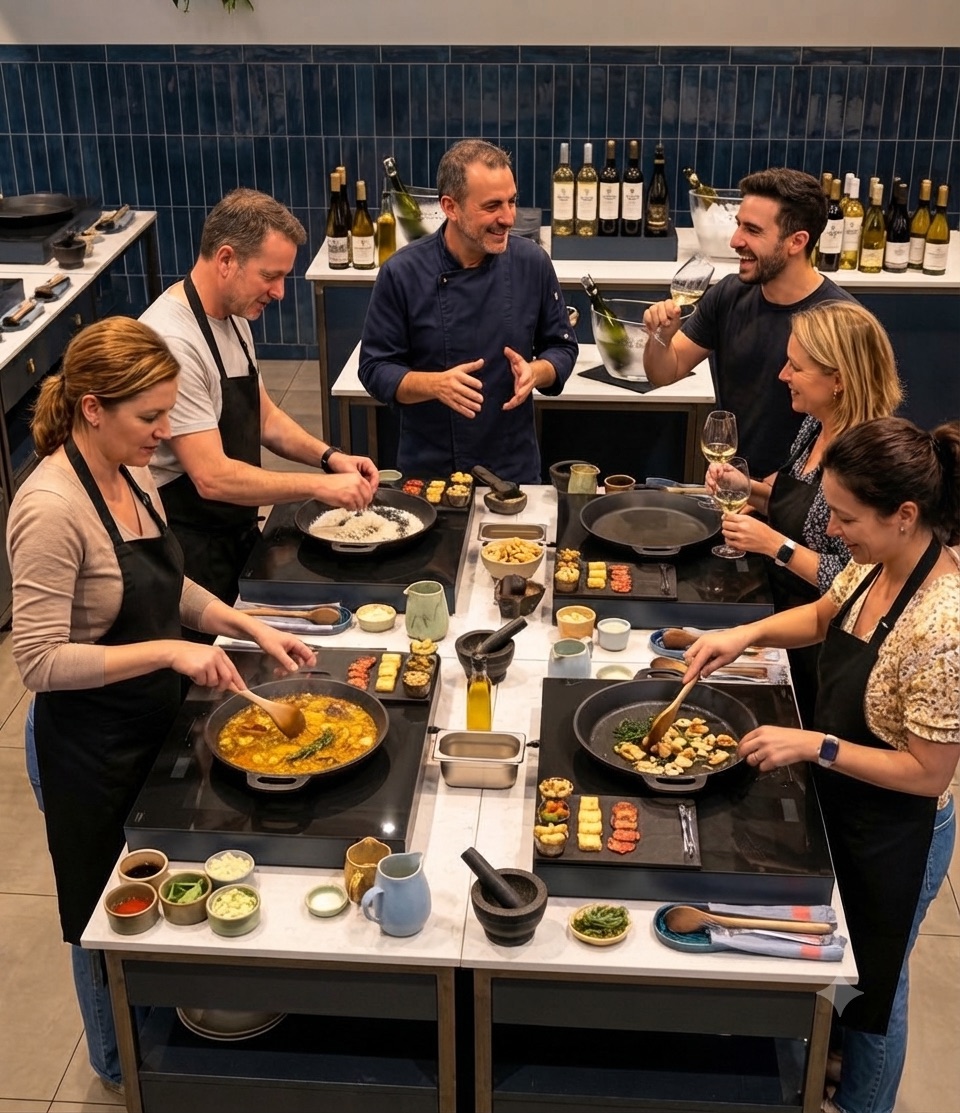 Cooking paella in a Madrid workshop