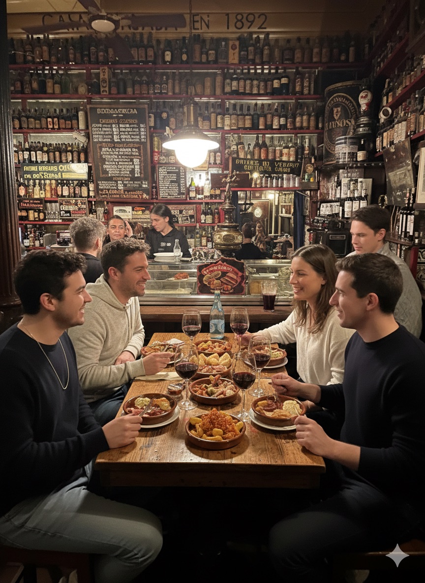 Tapas and drinks on a Madrid bar terrace