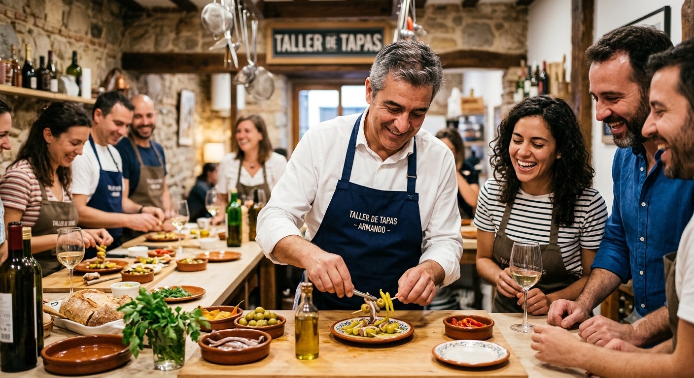 Making tapas at a chef-led workshop in Madrid